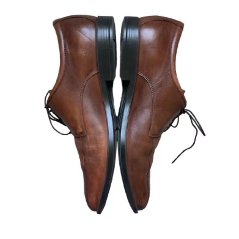 Ecco Brown Leather Derby Tie Lace Up Shock Point Heel Dress Shoes Sz 9 - Picture 4 of 8